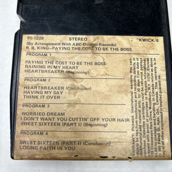 Untested B.B. King Paying The Cost To Be The Boss 8-Track Tape May Not Play Work - Picture 4 of 5